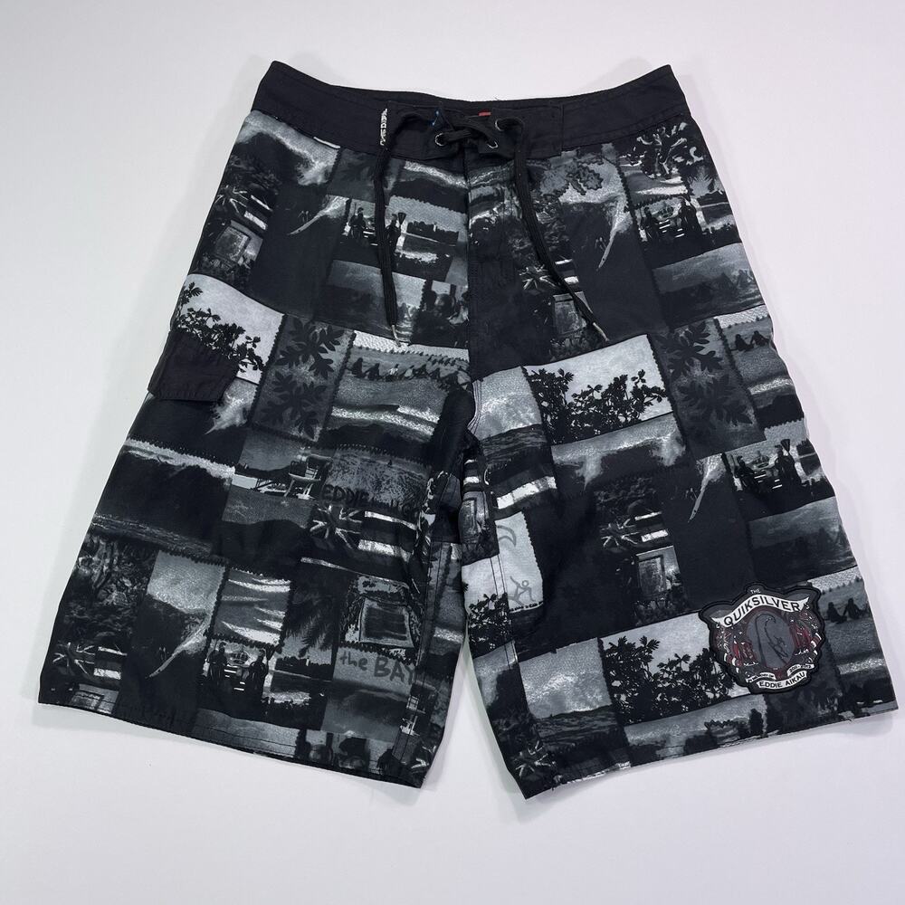 Quiksilver Board Shorts Mens 30 (29) Blk Eddie Aikau Swim Trunks Surf Beach 11.5